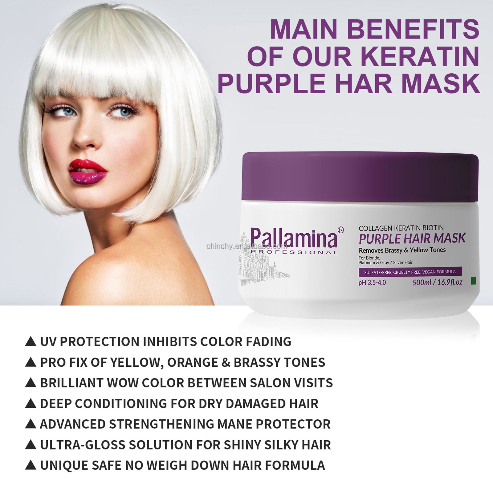 Pallamina Purple Hair Mask hero - toning treatment for blonde silver and gray hair