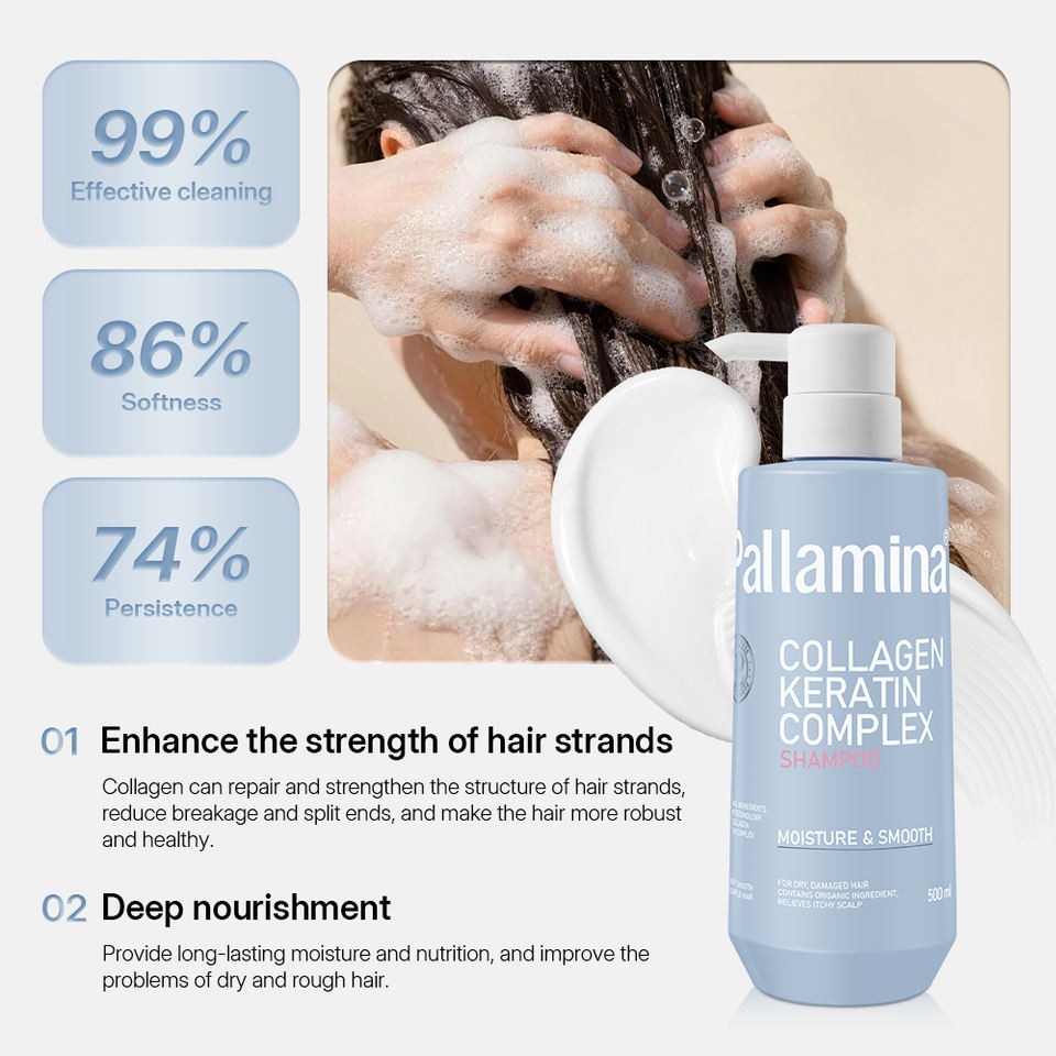 Pallamina Collagen Keratin Shampoo 500ml bottle detail