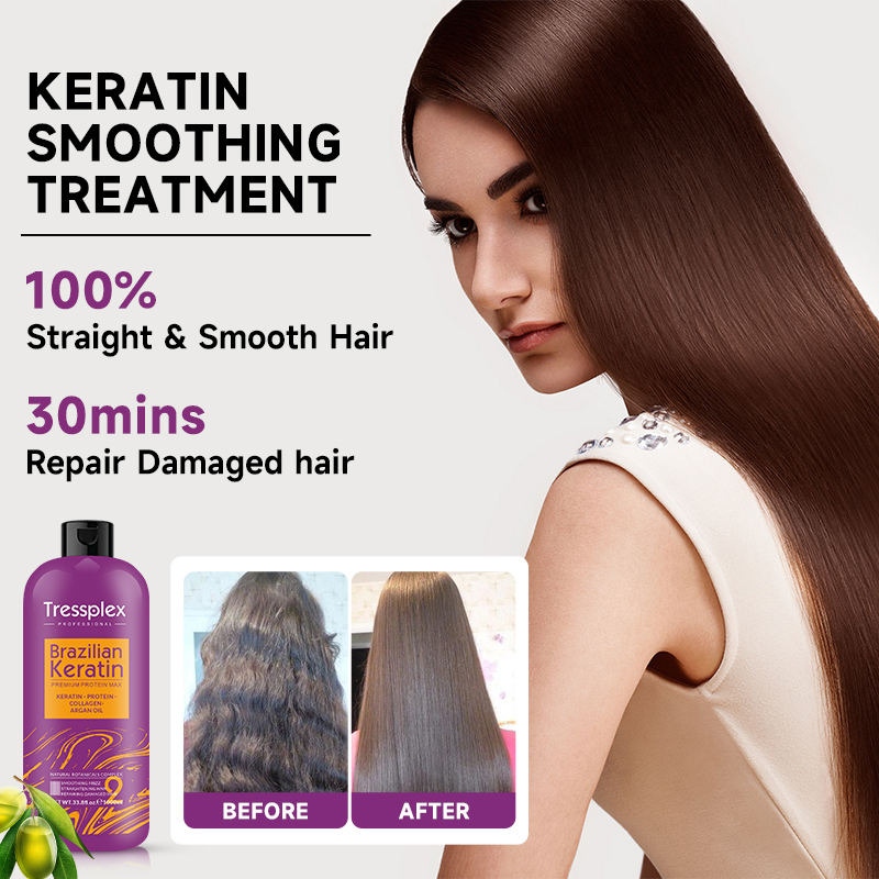 Tressplex Brazilian Keratin before and after result from frizzy damaged hair to straight smooth shiny hair
