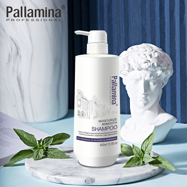 Pallamina Professional moisturize smooth shampoo 400ml pump bottle on marble base